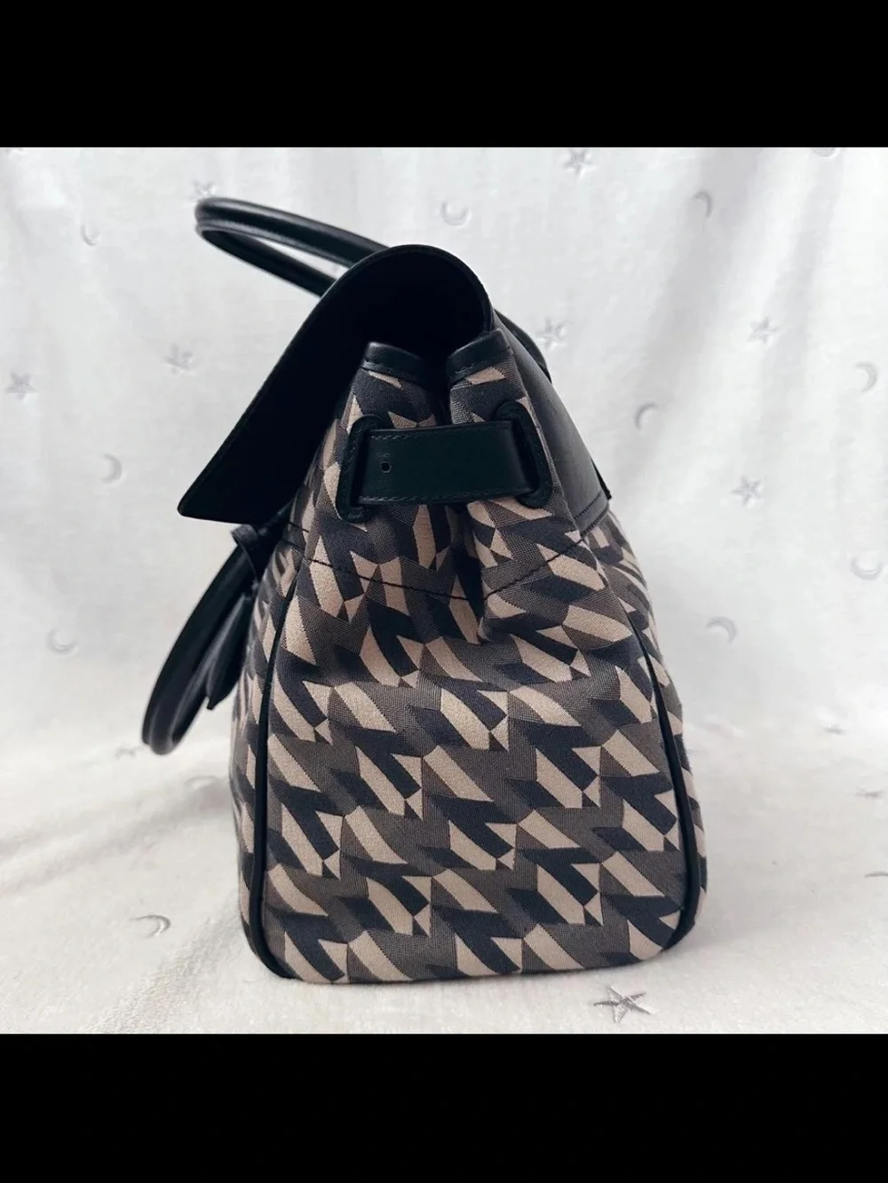 Mulberry Black and Beige Geometric Satchel